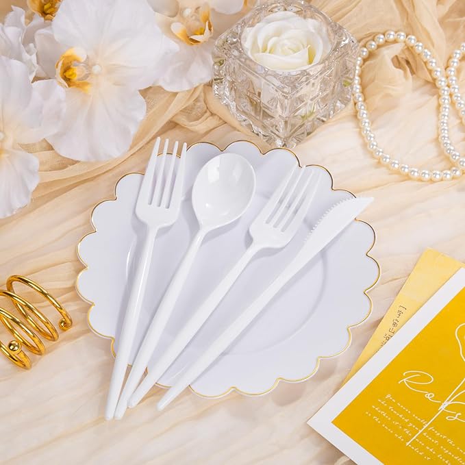 Disposable Plastic Cutlery Set, 360 Pieces, White, Heavy Duty