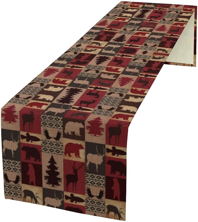 Retro Rustic Bear Table Runner, Wild Bear Cabin Pine Farmhouse Table Runner for Bedroom Kitchen Living Room Vintage Country Style Lodge 13x36 Inch