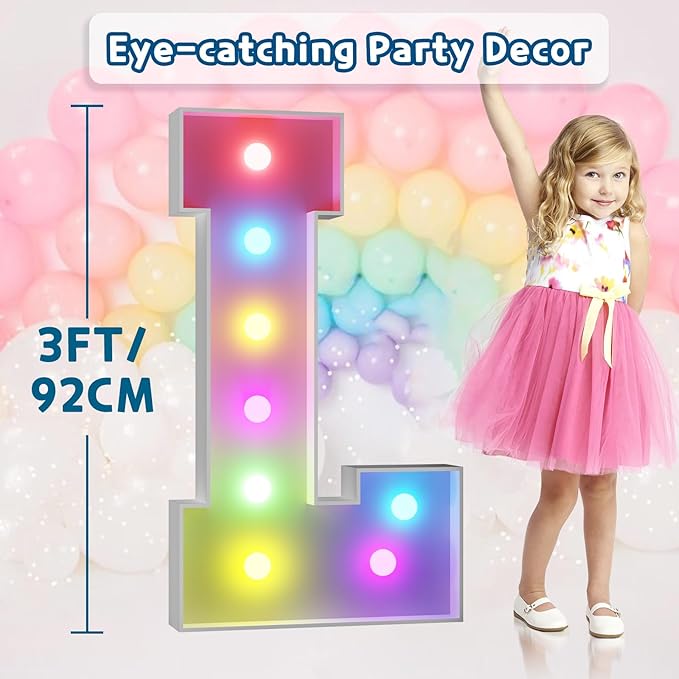 Marquee Light Up Letter L Decoration, 3 FT Foam Board, 16 Colors