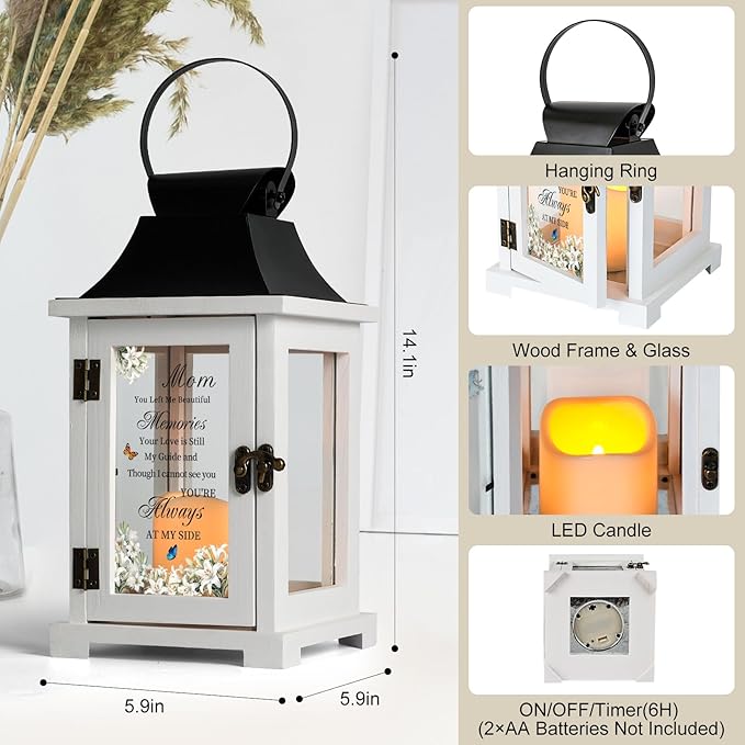 Decorative Candle Lantern in Wood and Iron with LED Flameless Candle