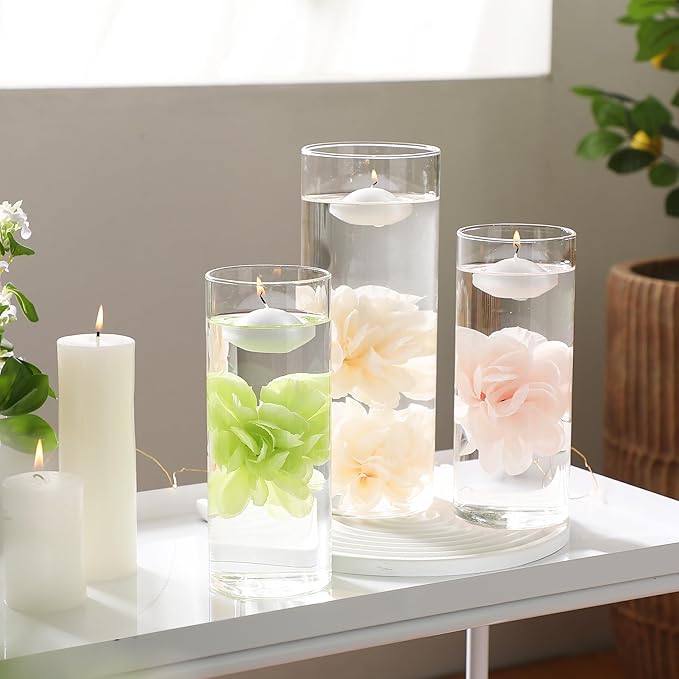 Vase Fillers with 12 White Floating Flowers and 12 Candles, 24 Pieces