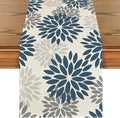 Artoid Mode Dahlia Aqua Floral Pinnata Flower Winter Table Runner, Seasonal Summer Holiday Kitchen Dining Table Decoration for Home Party Decor 13x90 Inch