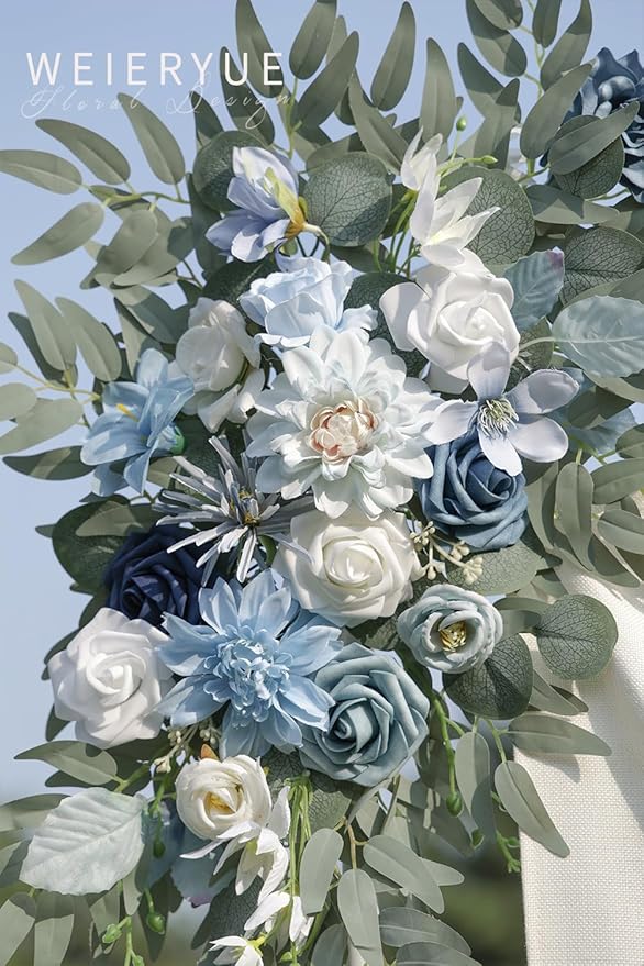 Artificial Flowers Wedding Arch Swags, Blue Silk Floral Kit, Pack of 2