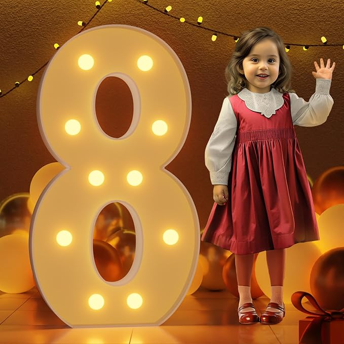 Marquee Number 8 Light Up Sign, 4 Feet Tall Foam Board