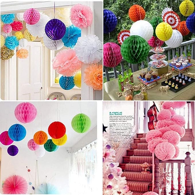 8pc Honeycomb Balls Party Decorations 6''8''10''12'' Tissue Paper Pom Poms Flower Balls Hanging Pink Paper Honeycomb Balls for Party Baby Shower Birthday Wedding Nursery Wall Decor Pink Set