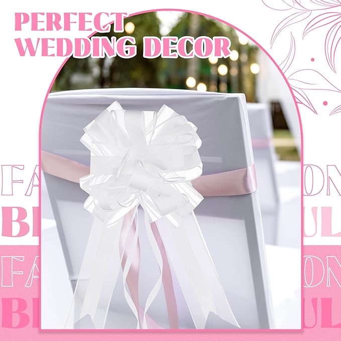 Gift Wrap Bows, 24 Pcs White Pull Bows with Yarn Ties
