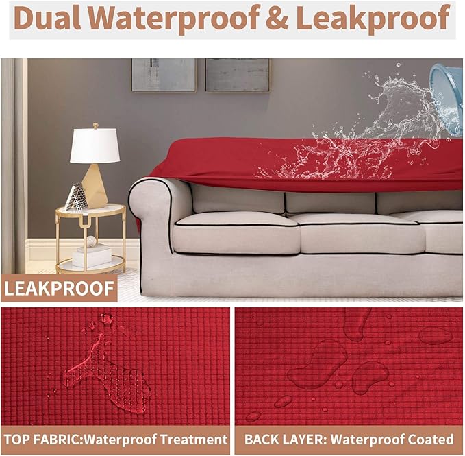 Sofa Slipcover in Christmas Red, Waterproof, Fits 60-81 Inch Seats