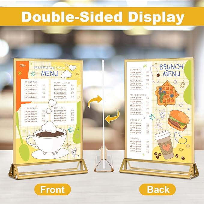 EHWINE 16 Pack Acrylic Sign Holder 8.5 x 11, Double Sided Gold Picture Frame Stand up Table Top Sign Holders, Clear Display Stand Menu Flyer Holder for Wedding Party (Provide Non-slip Mats)