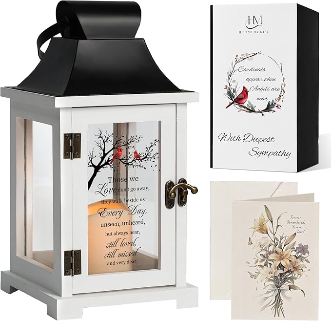 Decorative Candle Lantern with Cardinal Glass, Solid Wood and LED Light