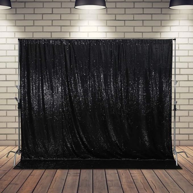 Black Sequin Backdrop 10ft x 10ft, Satin-Backed Photo Booth Curtain