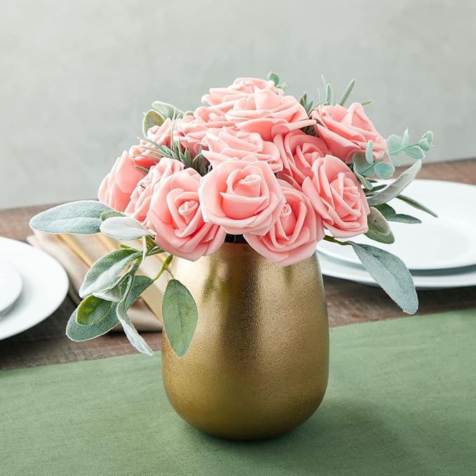 Juvale Artificial Roses for Wedding Decor - 3-Inch Pink, 100 Pack - Realistic Artificial Flowers for Centerpiece Table Decorations