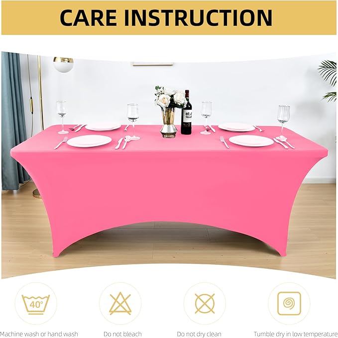 2-Pack 8ft Spandex Table Covers for Rectangle Folding Tables - Washable Elastic Tablecloth - Ultimate Fitted Table Protector for Birthday Parties, Trade Shows, Banquet