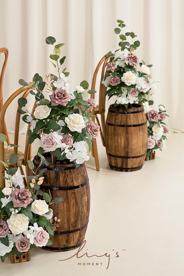 Artificial Flowers, 4 Free-Standing Arrangements, Dusty Rose, 17.5 Inch