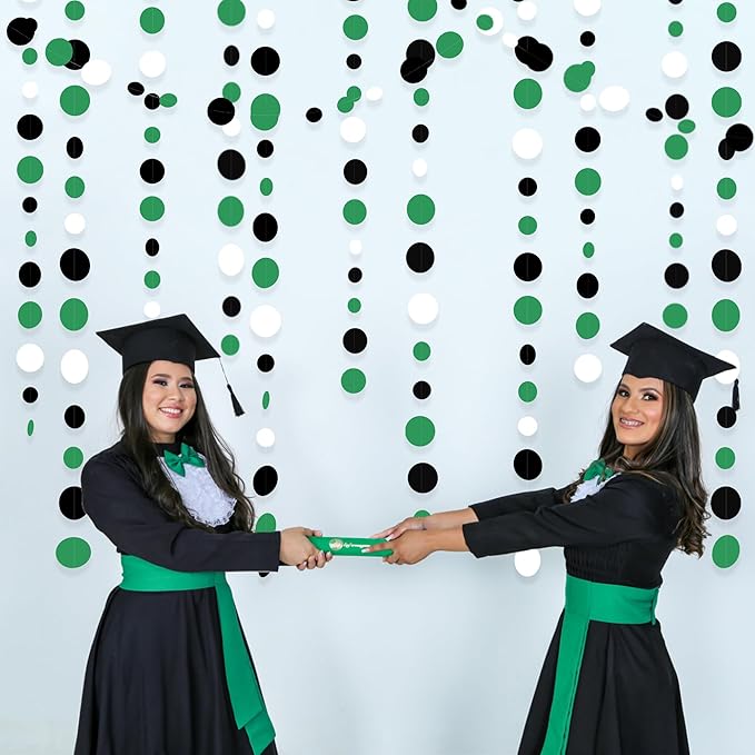 46 Ft Black Green Party Decorations Polka Dots Garlands Green and Black White Hanging Paper Circle Dots Streamer for Birthday Graduation Wedding Baby Shower Soccer Video Game Party Decoration Supplies