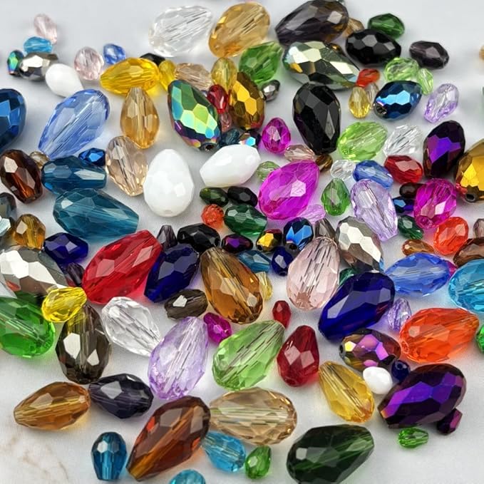 50pcs 10x15mm Teardrop Crystal Glass Beads for Jewelry Making, Faceted Vertical Hole Teardrop Glass Spacer Beads for Wind Chimes Bracelet Earring Necklace DIY Craft(White)