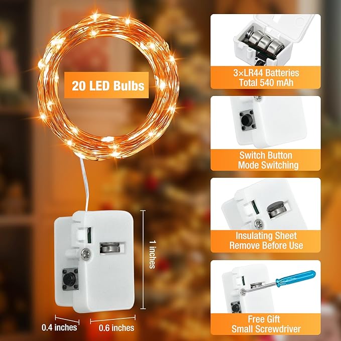 6 Pack Fairy Lights Battery Operated - 7ft 20 Led Twinkle Lights 3 Modes, Bulk Mini String Lights Waterproof for Mason Jars Vases DIY Party Wedding Decoration Christmas -Orange