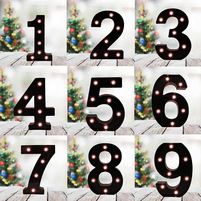 OYCBUZO Light Up Black Alphabet Marquee Number Sign LED Marquee Number Lights Sign for Night Light Home Bar Christmas Lamp Birthday Party Wedding Decoration 6