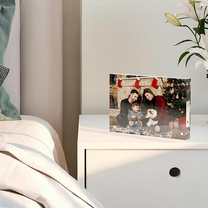 4x6 Acrylic Picture Frame 5 Pack, Clear Freestanding Double Sided Frameless Magnetic Photo Frames, Desktop Display Decor Gift