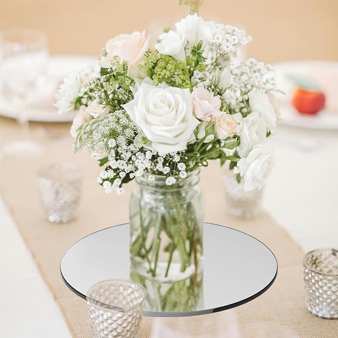 9 Pcs 8inch Round Mirror Tiles for Centerpieces, 2mm Acrylic Mirror Trays Flat Mirrors for Tables Mirror Centerpieces Candle Plates for Craft Wedding Christmas Table Party Centerpieces