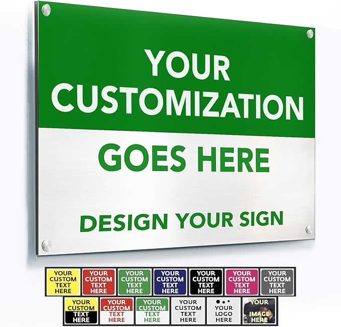 SPEEDYORDERS Custom Outdoor Metal Signs, Personalized Aluminum Signs, Customized Safety Signs, Metal Business Signs, Waterproof Outdoor Business Signs, White Aluminum (Green & White, 10x7 In)
