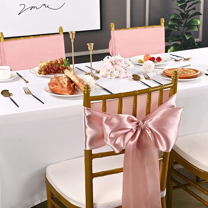 Rose Gold Satin Chair Sashes, 60 Pack, 7 x 108 Inches