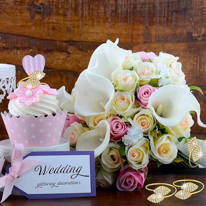 Hotop 400 Pcs Napkin Rings Gold Table Decorations, Elegant Bling Leaves Napkin Rings, Rhinestone Guest Towels Buckle for Wedding Gold Party, Thanksgiving Christmas Dinner Banquet Table Decoration