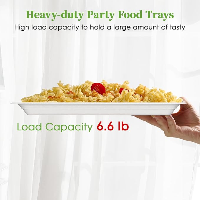 Disposable Food Trays 100 Pack 13.8 x 9.8 Inch White Rectangular