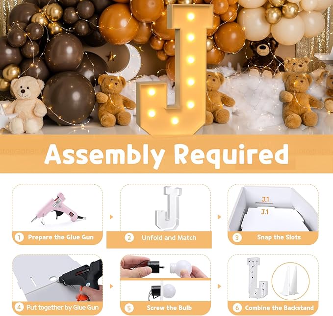 Party Decor Light Up Marquee Letter J, 3 Ft Foam Board Sign