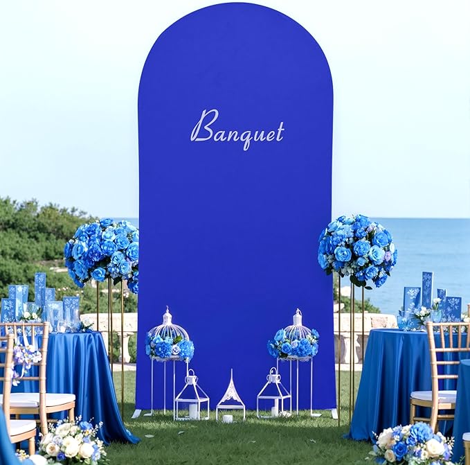 6FT Royal Blue Arch Backdrop Cover - Spandex Fitted Wedding Arch Stand Covers Round Top Chiara Arch Backdrop Cover for Birthday Party Banquet Photo Background Decoration