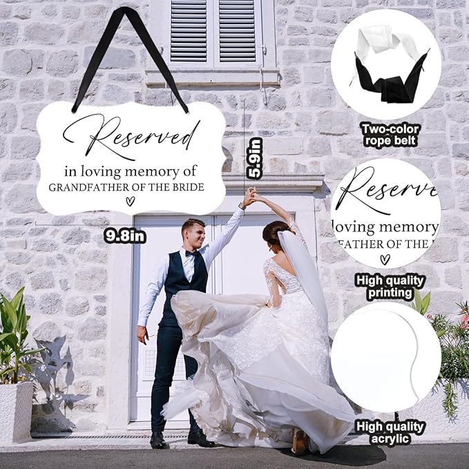 Acrylic Wedding Sign, Ring Bearer Sign, Reserved Seating Signs, for Grandfather of The Bride, Rustic Wedding Decor Signs, Acrylic Wall Art With Ribbon for Chairs Weddings Decor (White)