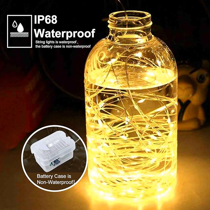 pozzolanas 8 Pack Warm White Battery Operated String Lights - 7ft Waterproof Fairy Lights with 20 LEDs for Home, Mason Jar, Party, Wedding, Halloween, Christmas Decorations