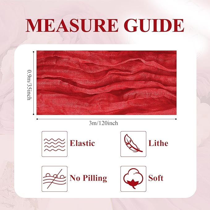 Asee'm 3PCS Fall Table Runner Cheesecloth 10FT Red Boho Gauze Fabric Rustic Sheer Cheese Cloth Runners for Thanksgiving Christmas Wedding Bridal Shower Party