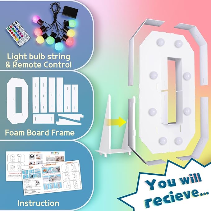 Light Up Marquee Number 0 Sign, 3 ft Color Changing with Remote Control