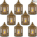 zkee Mini Star Lanterns with Flickering LED, Battery Included, Decorative Hanging Lanterns for Christmas & Indoor Use (Set of 8, Golden Brushed)