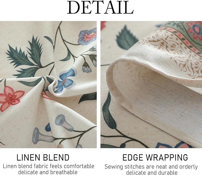 Rectangular Linen Blend Floral Tablecloth, 55 x 71 Inch Polyester
