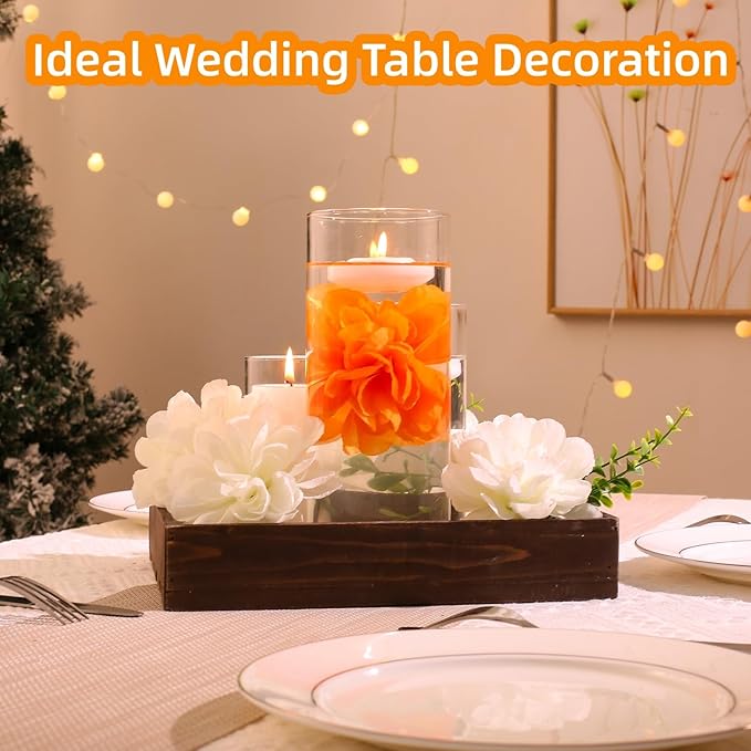 Vase Fillers Set: 12 White Floating Candles and 12 Artificial Flowers