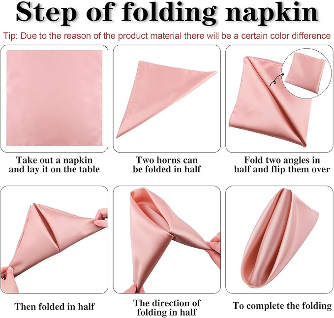 ANECO 12 Pieces Satin Napkins Soft Dinner Napkins Square Table Napkins 17 x 17 Inches for Restaurant Weddings Party Dinner Decoration (Rose Gold)