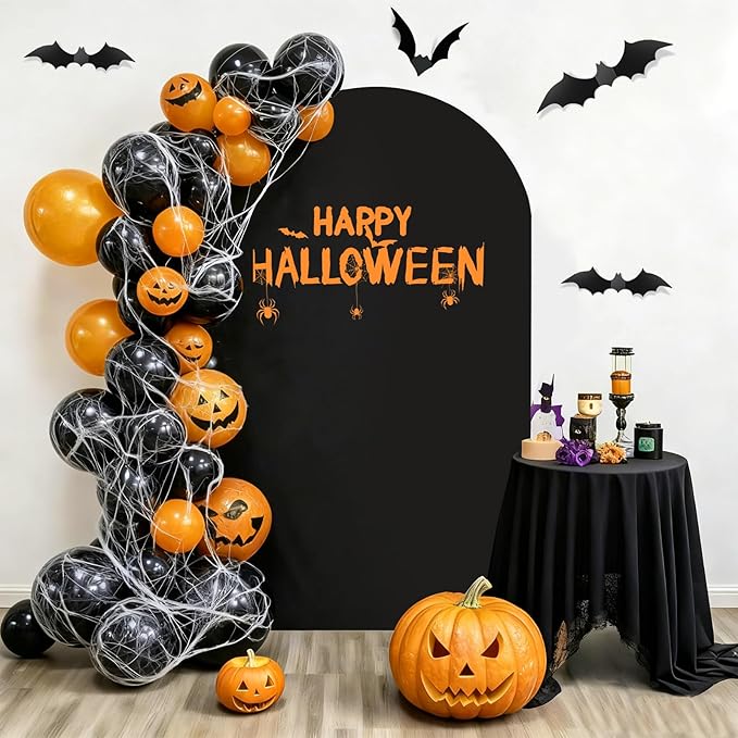 Hemmotop 6.6 ft Black Spandex Arch Cover (No Arch Stand), Spandex Arch Covers Stretchy Backdrop, Balloon Arched Cover 2-Sided, Arches for Backdrop for Wedding, Baby Shower Party Decoration