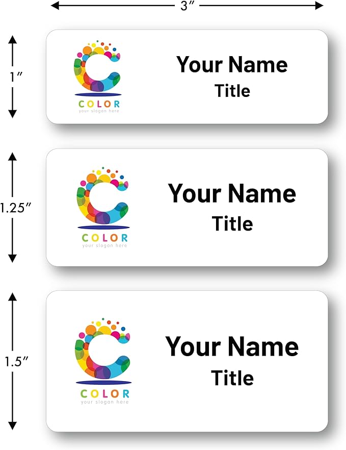 Custom Name Tags - Full Color Logo Name Tags - Scratch Resistant Metal Front & Hard Plastic Back (1x3 Inch, White)