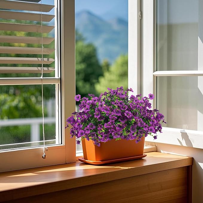 Artificial Flowers Faux Boxwood Greenery in Purple, Plastic, 16 Bundles