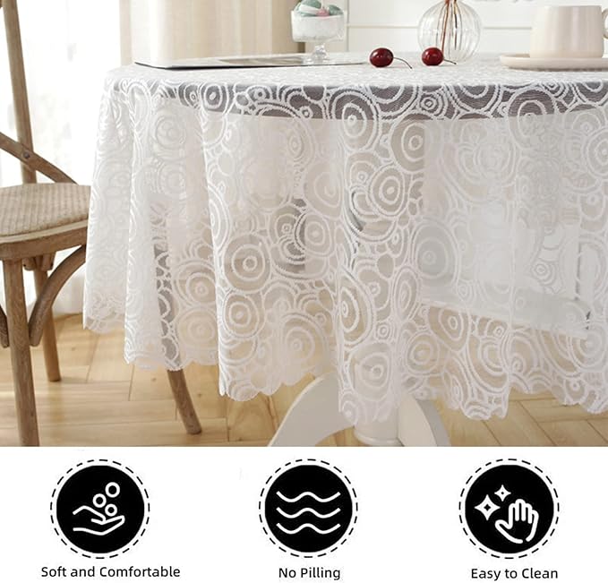 Jeloris Round Lace Tablecloth with Elegant Scalloped Bottom for Any Special Event Such as Wedding, Birthday Party, Baby Shower, Anniversary (78 inch, Style 7)