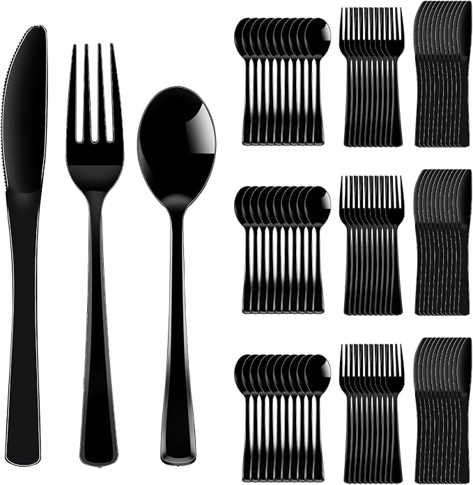Disposable Plastic Silverware Set, 300 Pieces, Heavy Duty Black