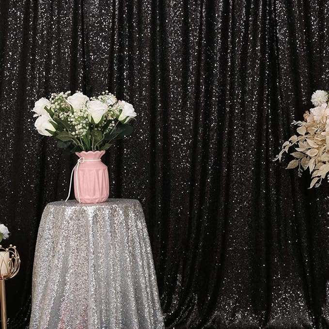 Eternal Beauty Black Sequin Backdrop, 8x8 Ft Halloween Glitter Background Curtains for Shimmer Photography Party Wedding Birthday Back Drop Decor
