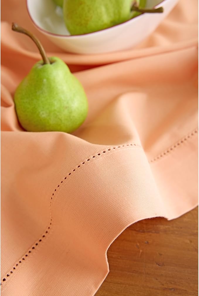 Solino Home Table Runner 120 Inches Long - Cotton Linen Hemstitch Peach Bloom Table Runner 14 x 120 Inch