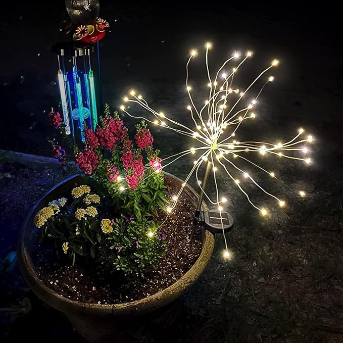 Solar String Lights, 4 Pack Warm White Stakes, 120 LEDs, IP65 Waterproof