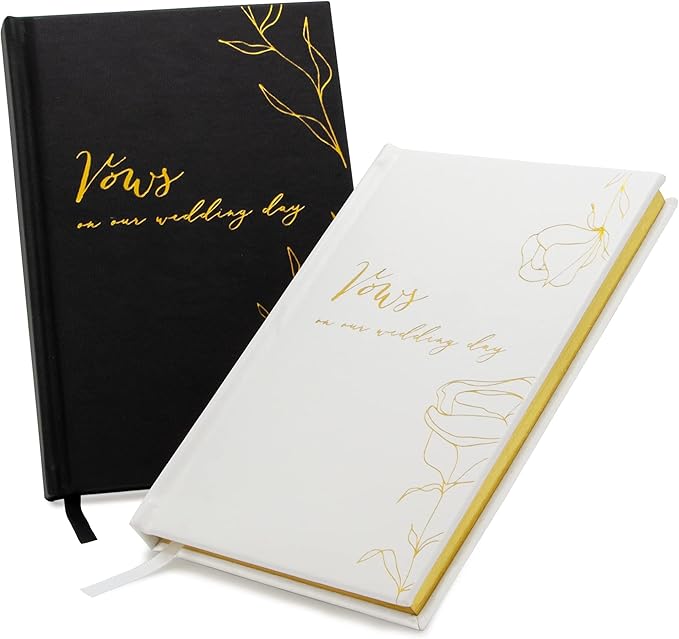 Guestbooks Wedding Vow Book Set of 2, Black and White PU Leather, 80 Pages