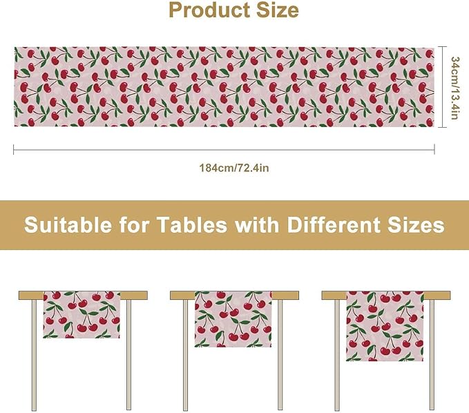 Cherry Table Runner,Spring Summer Fruit Table Runner for Kitchen Dining Table Home Party Decoration 13x60 Inch