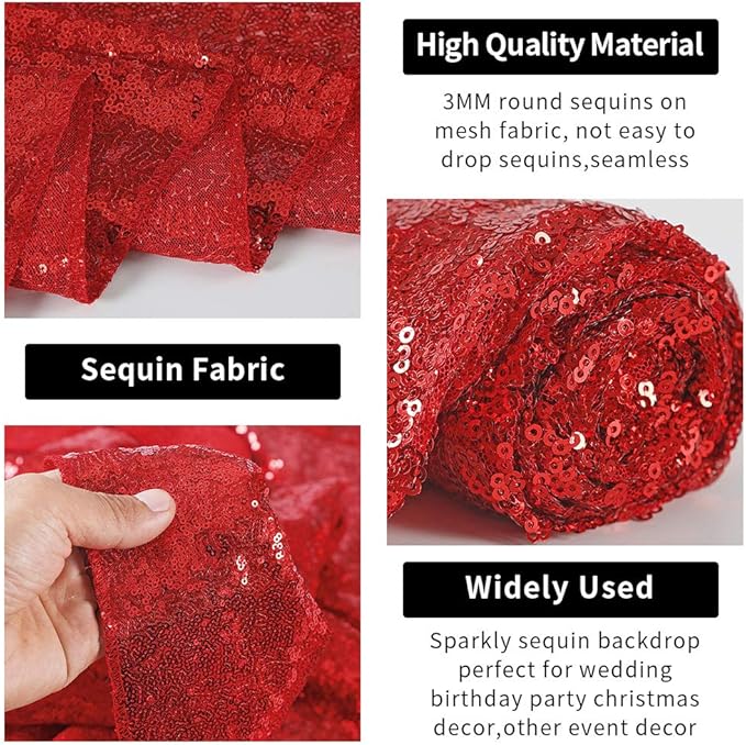 Sparkly Red Sequin Backdrop Panels, 2 x 8 Ft, Pack of 4 for Events