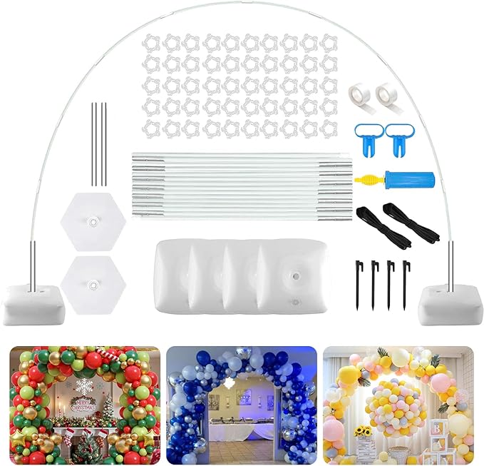 Balloon Arch Stand Kit, White, 70 Pieces, 8.5 FT Tall x 10 FT Wide