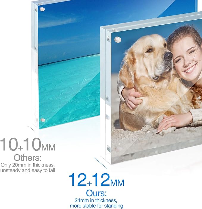 TWING Acrylic Picture Frame 8x10, 5 Pack 8x10 Magnetic Photo Frame 12+12 MM Thick 8 by 10 Picture Frames Clear Picture Frame Self Standing Double Sided Frame Gift Ideal